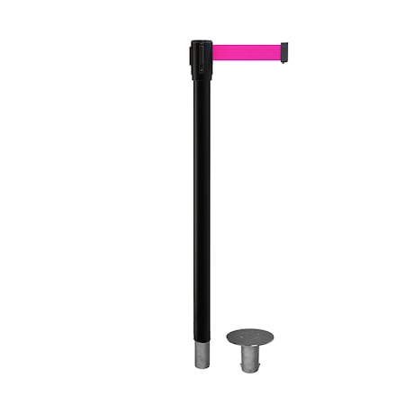 Retractable Belt Removable Stanchion, 2ft Black Post  9ft. Fl.Pnk Belt